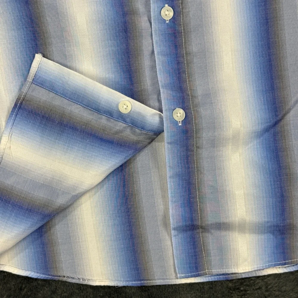 Dámante Button Front Shirt Mens Large Blue Ombre Stripe Long Sleeve‎ - Picture 7 of 8